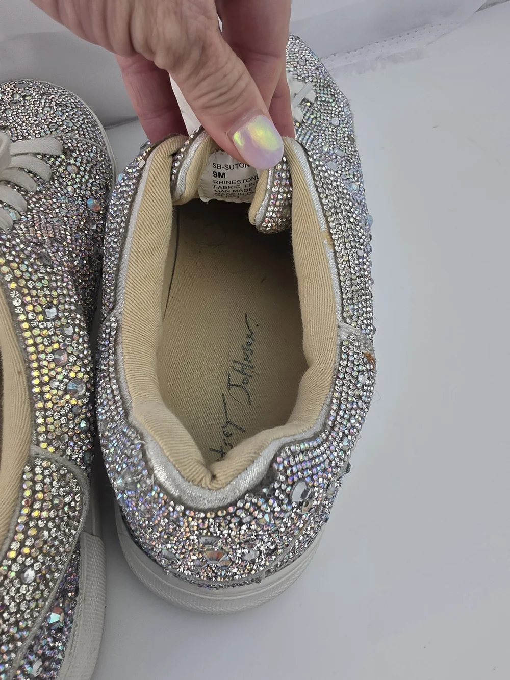 Betsey Johnson Sidny Rhinestone Crystal Embellished Platform Sneakers - White